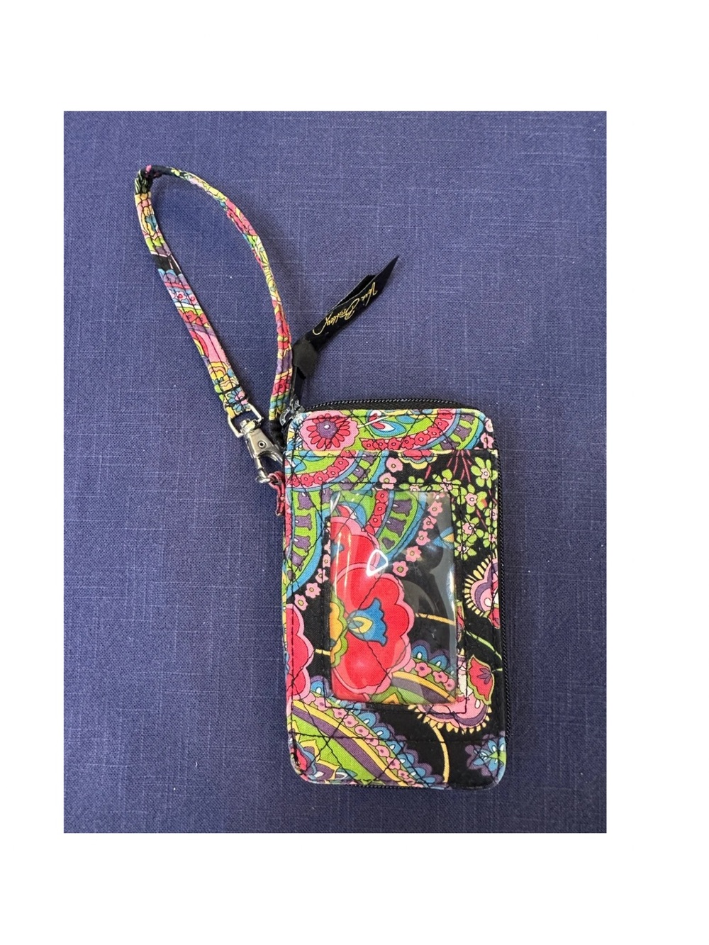 Vera Bradley Black Multi Floral Paisley Wristlet Phone Case with Clear ID